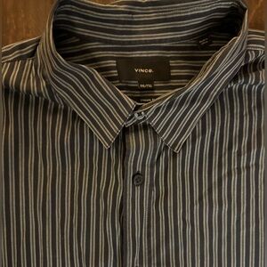Vince Men's Dark Blue Striped Button Down Short Sleeve Shirt Size XXL